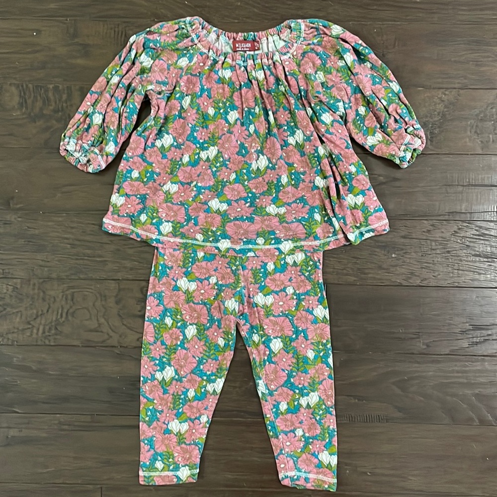 Milkbarn Baby Girl Bamboo Floral Smock Pants Outfit 6-12m